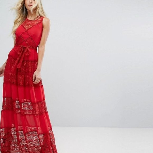 red lace maxi dress uk